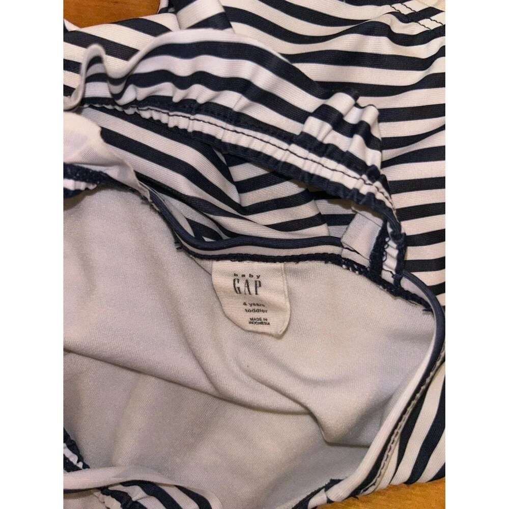 Toddler Girls Baby Gap Brand Navy and White Striped One Piece Swimsuit Size 4T